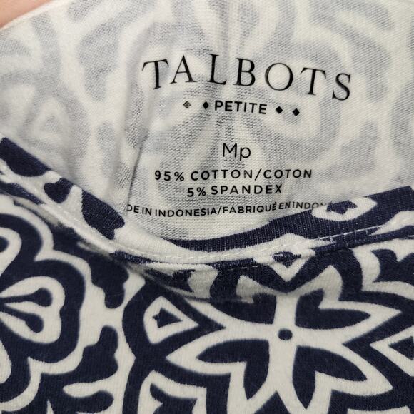 Talbots Navy White Print Scalloped‎ Neck M/P - Picture 2 of 10